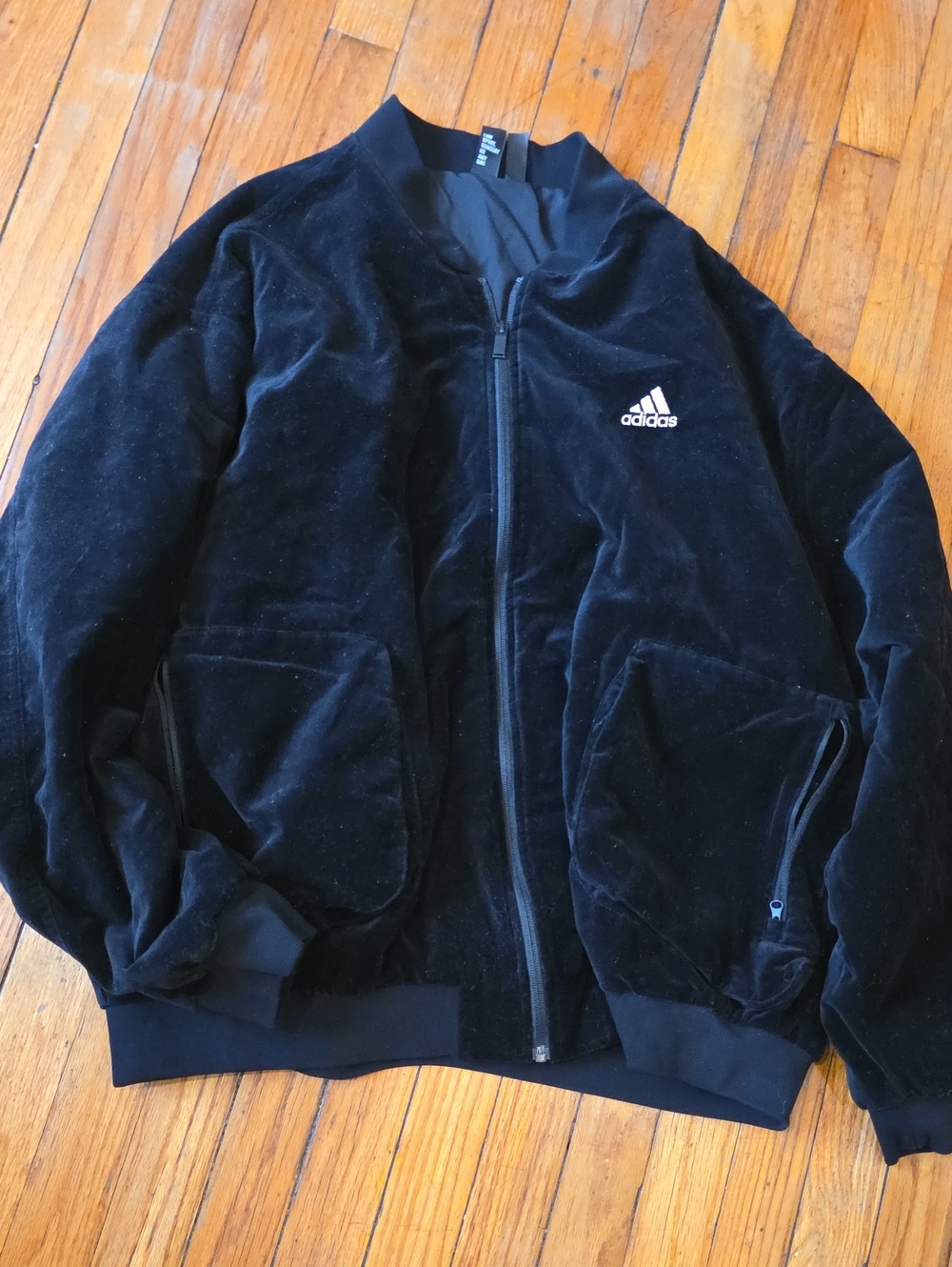 adidas Black Velour Bomber Jacket with Logo